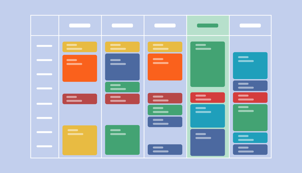 Calendar with blocked out time segment showing grouped activities